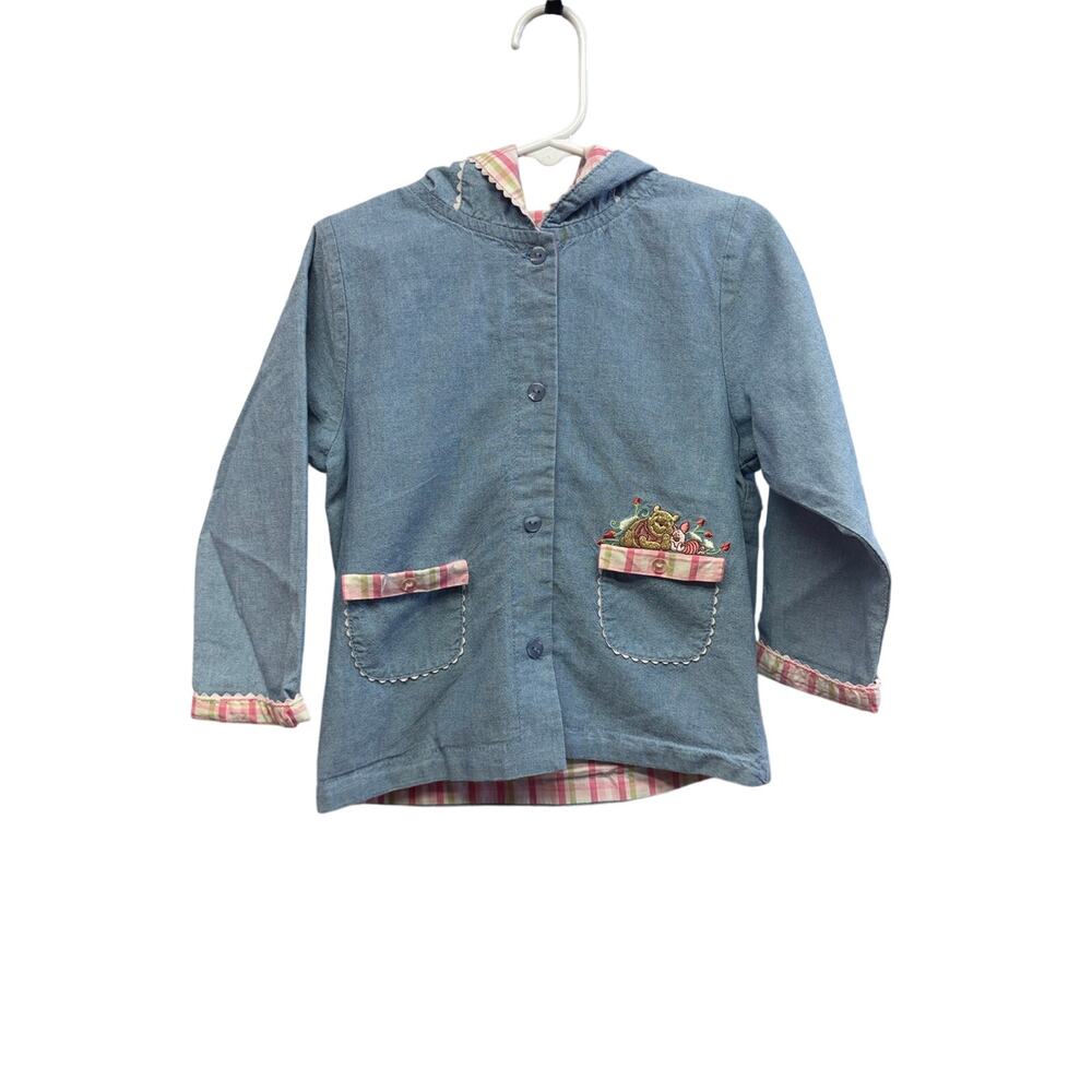 Vintage 90s Disney Winnie the Pooh Denim chambray Jean Jacket Girls 2t Blue